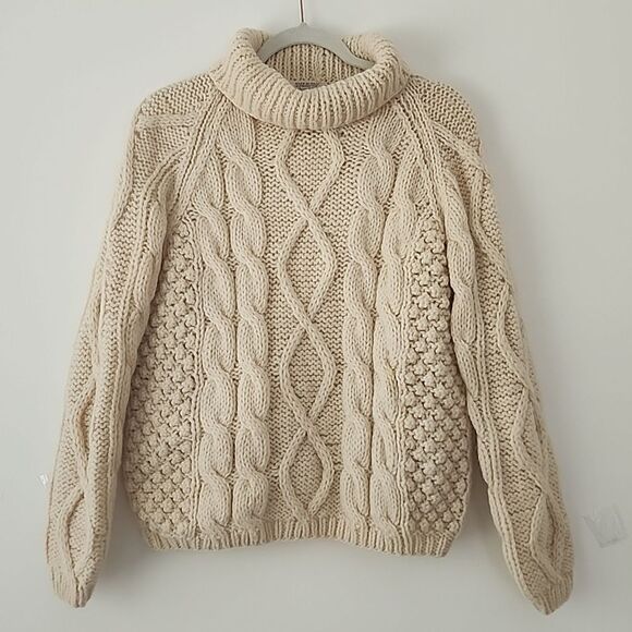 Abraham & Straus Fisherman Wool Cable Knit Turtleneck Neck Sweater Made Italy M - Picture 1 of 8